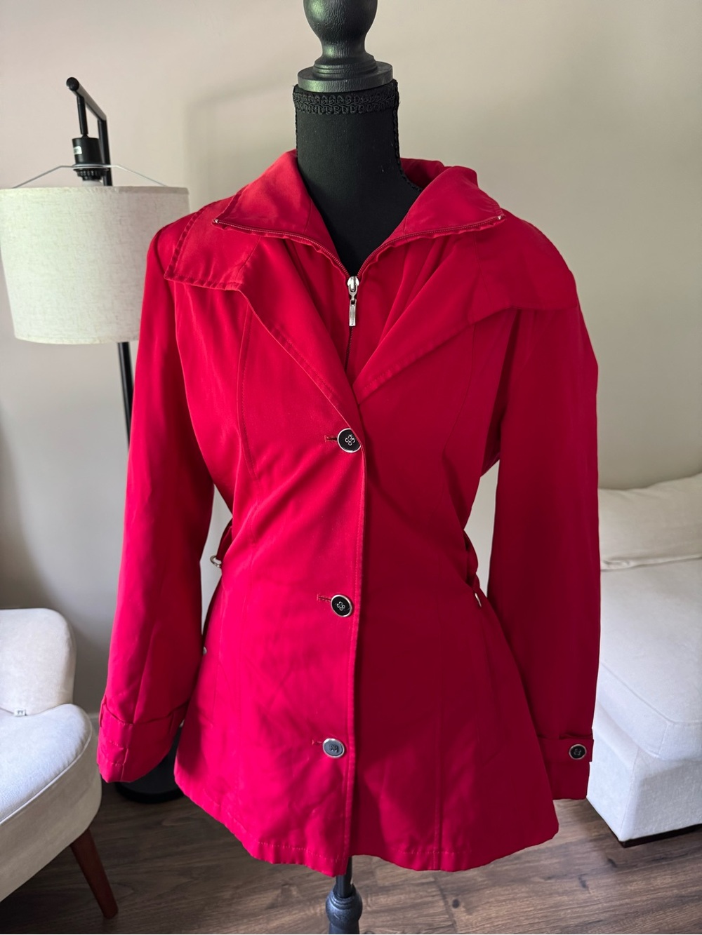 Gallery Red Trench Coat with Zip & Button Front